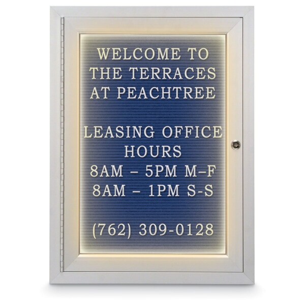 18"x24" 1-Door Enclosed Outdoor Letterboard, Header, Blue Felt/Satin